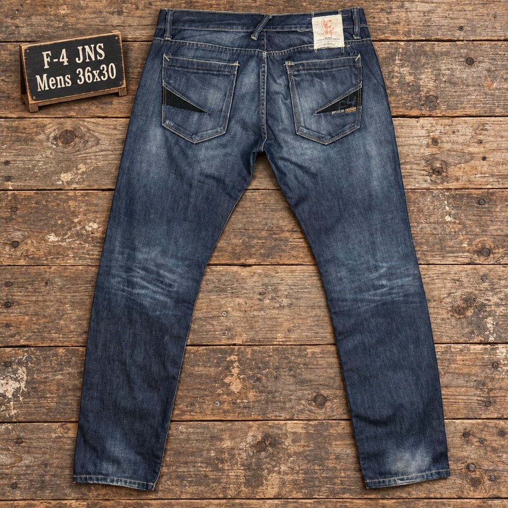 F4 JNS Design Mens 36x30 Dark Wash Straight Leg Button Fly Denim Jeans 34x31